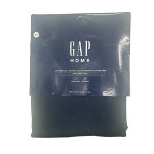 Gap Home Organic Cotton Window Curtain Pair 48” X 95” Blue And White Colorblock